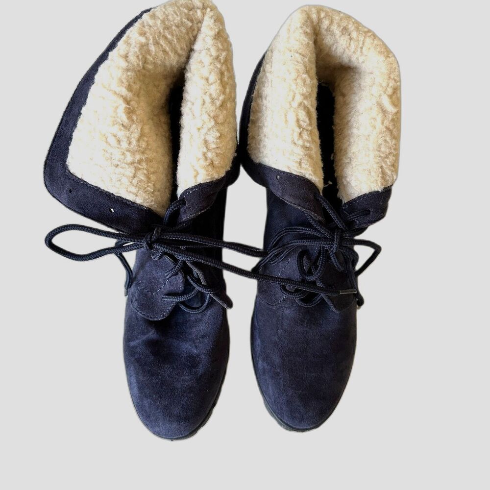 Nautica Suede Wedge Boots Women’s 6.5 Blue Lace‑Up Sherpa Lined • NWOT